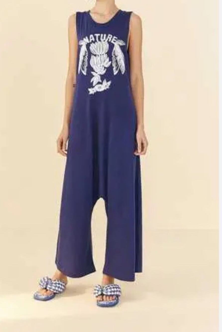 Farm Rio Nature Organic Cotton Jumpsuit - Navy Blue Size S
